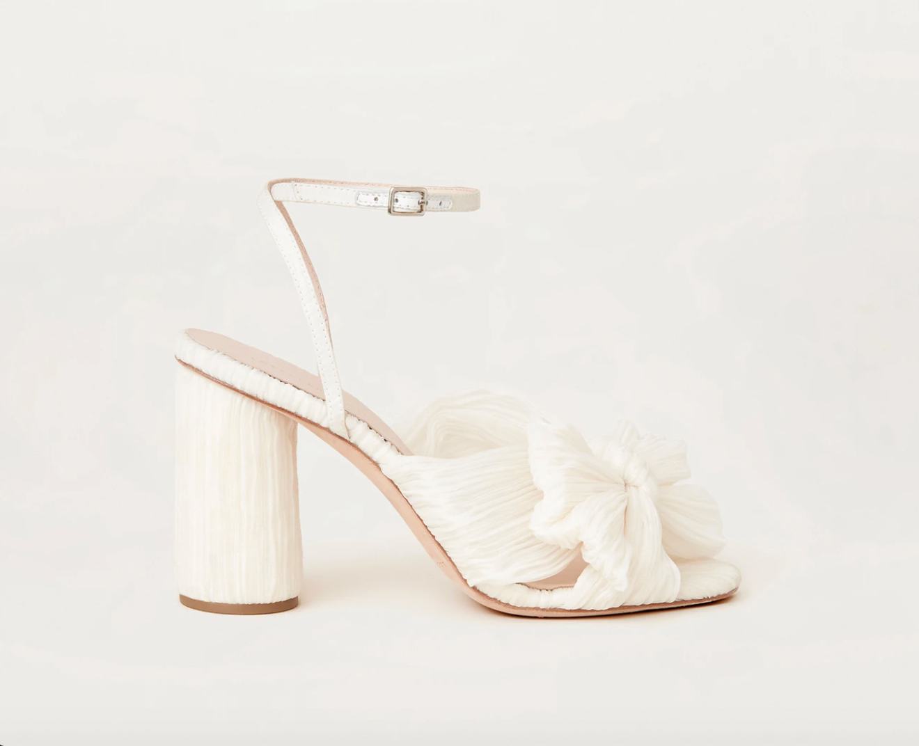 Loeffler Randall Camellia Bow Heel with Ankle Strap in Pearl
