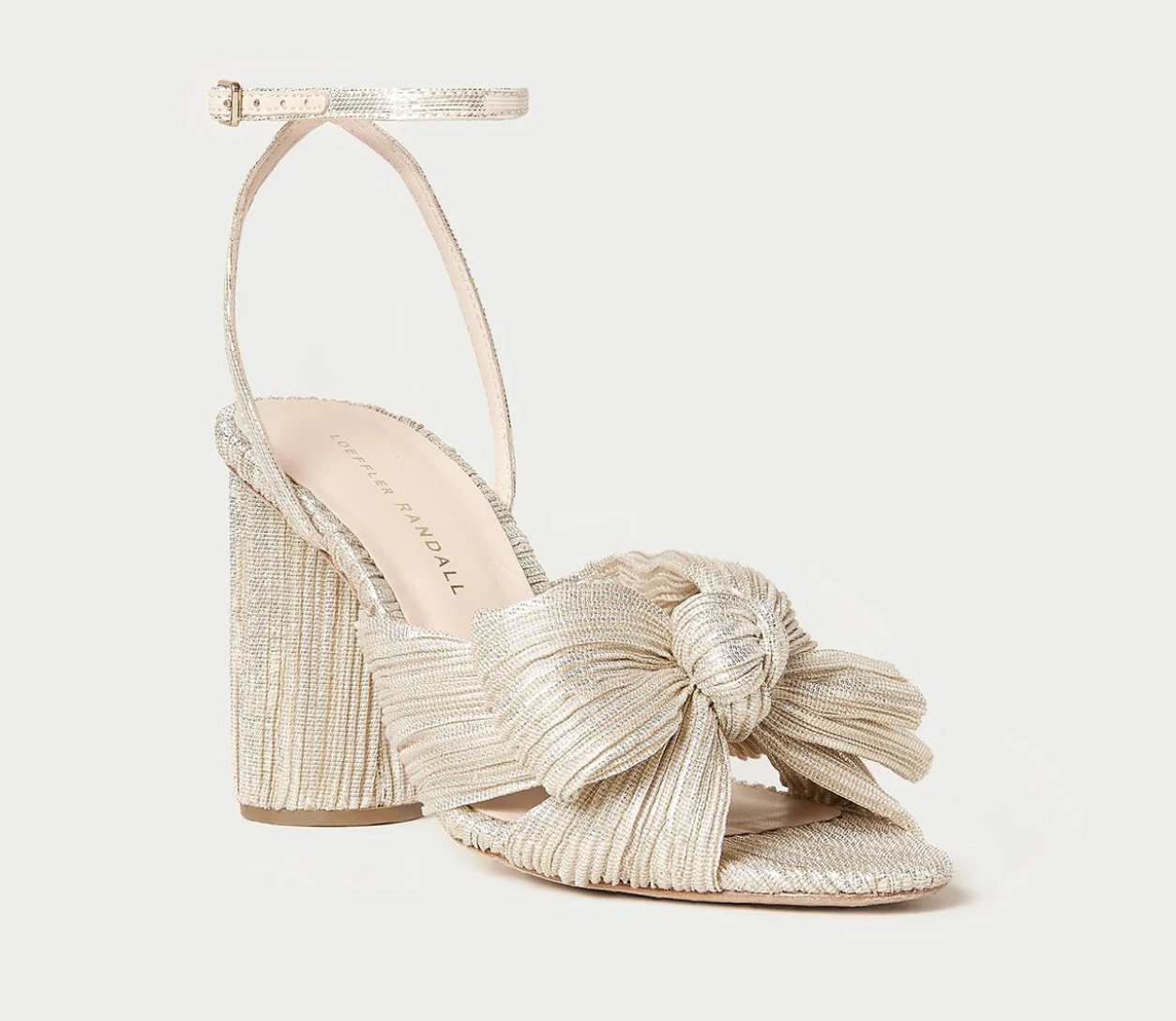 Loeffler Randall Camellia Bow Heel with Ankle Strap in Platinum